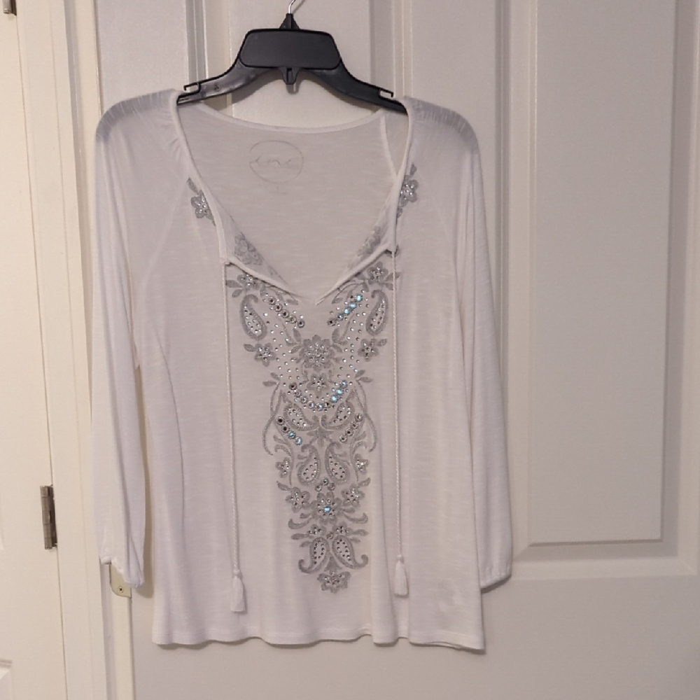 INC International Concepts White Embellished Blouse